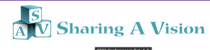 Sharing A Vision logo with building blocks spelling "SAV.